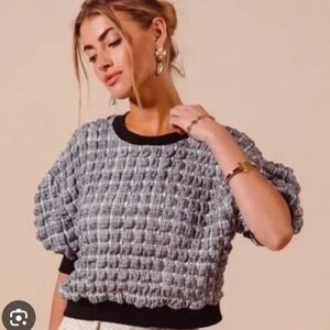 Maeve Anthropologie Cropped Bubble Textured Top Puff Sleeve Women’s Size MP New
